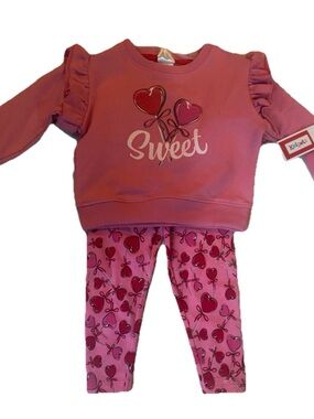 Kidgets 2 Piece Top And Pants Set Size 24 Pink Hearts And Love New